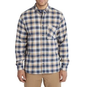 Timberland Pro Woodfort Mens Flannel Shirt Blue Plaid Long Sleeve Button Up Sz L